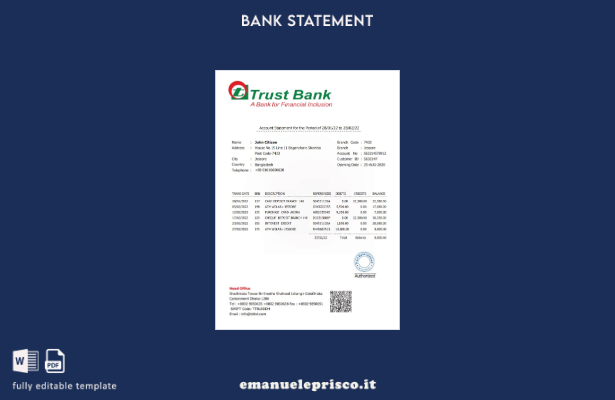 modello word di estratto conto bancario Bangladesh Trust in stile verificato